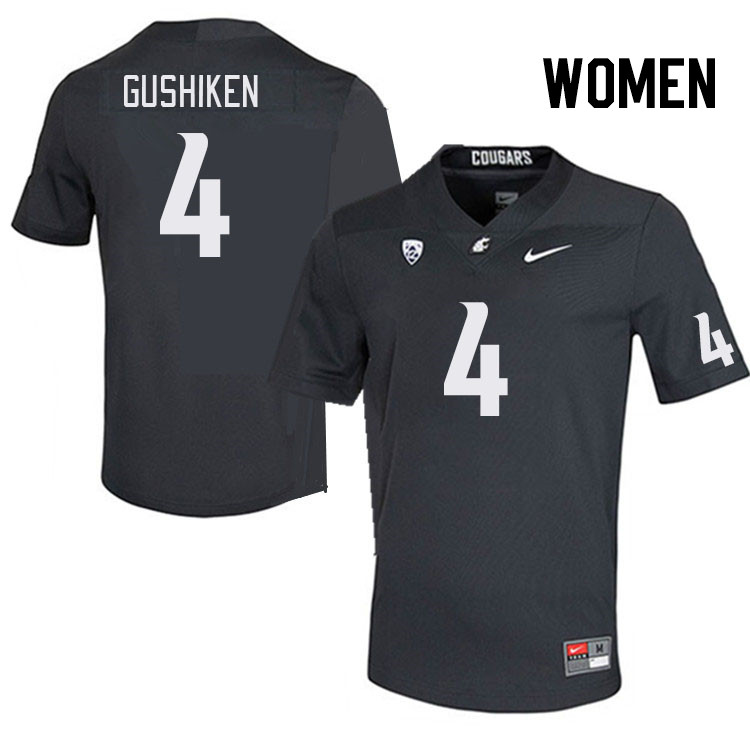 Women #4 Kapena Gushiken Washington State Cougars College Football Jerseys Stitched Sale-Charcoal